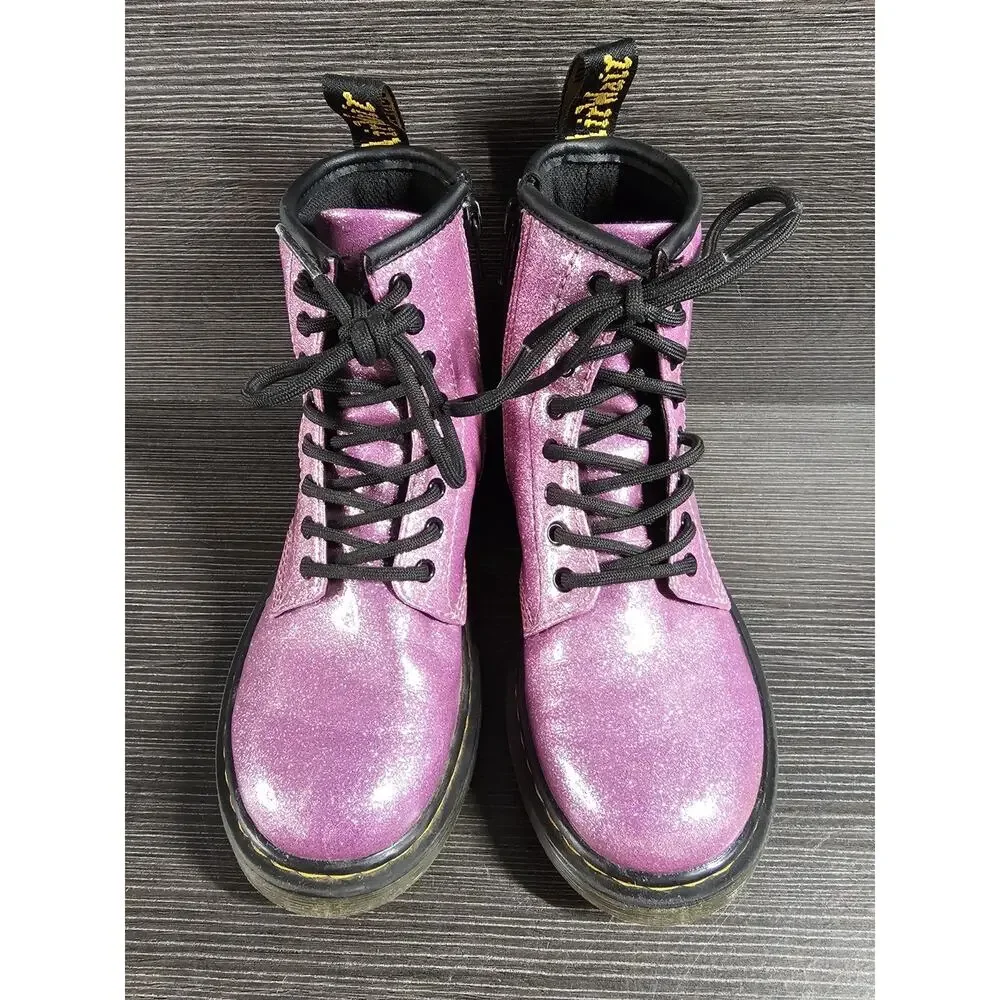 Girls Kids Size 1 US Dr. Martens Glitter J Combat Boots 1460 Pink Side Zip Laces